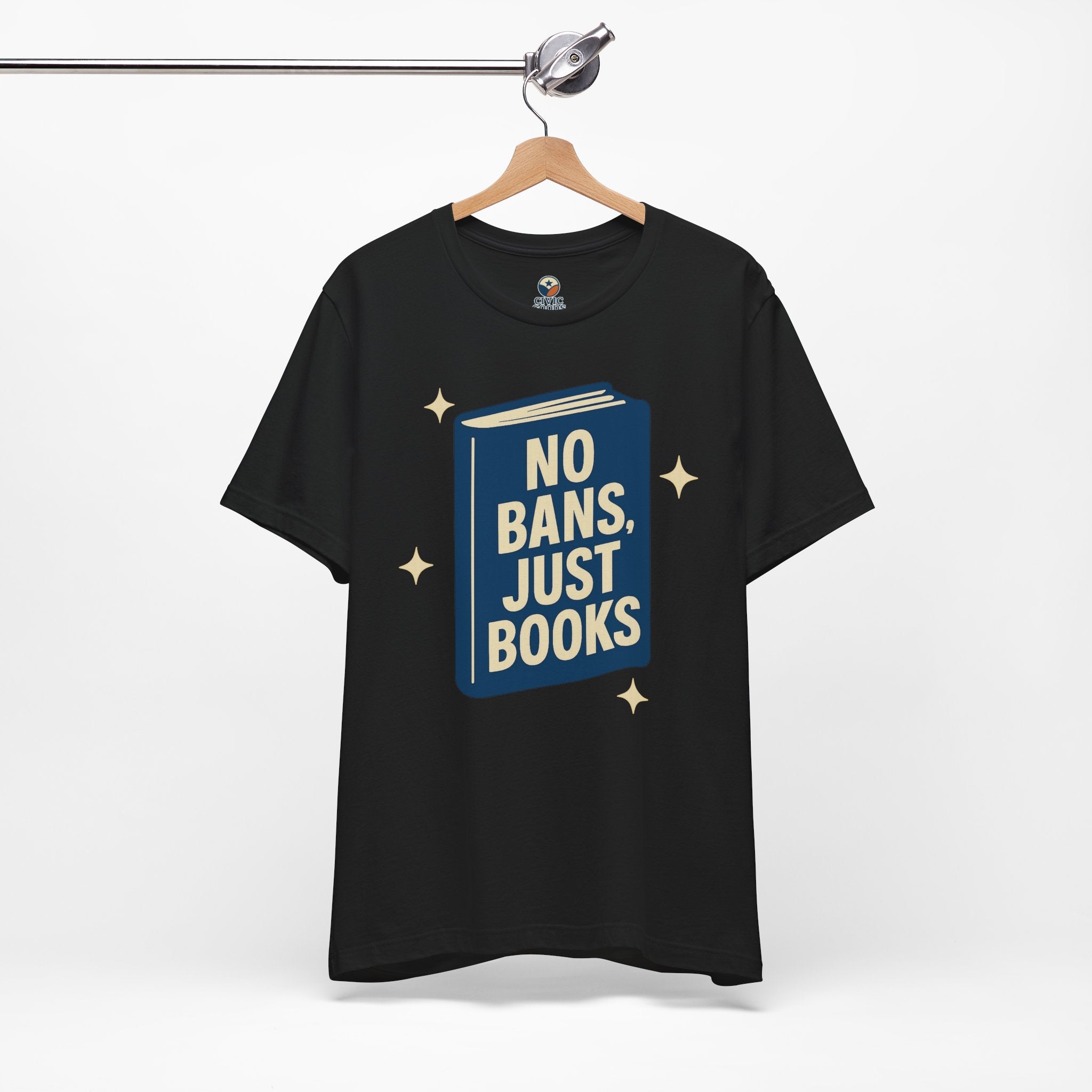 No Bans, Just Books tee  — Black - accent — angled hanging
