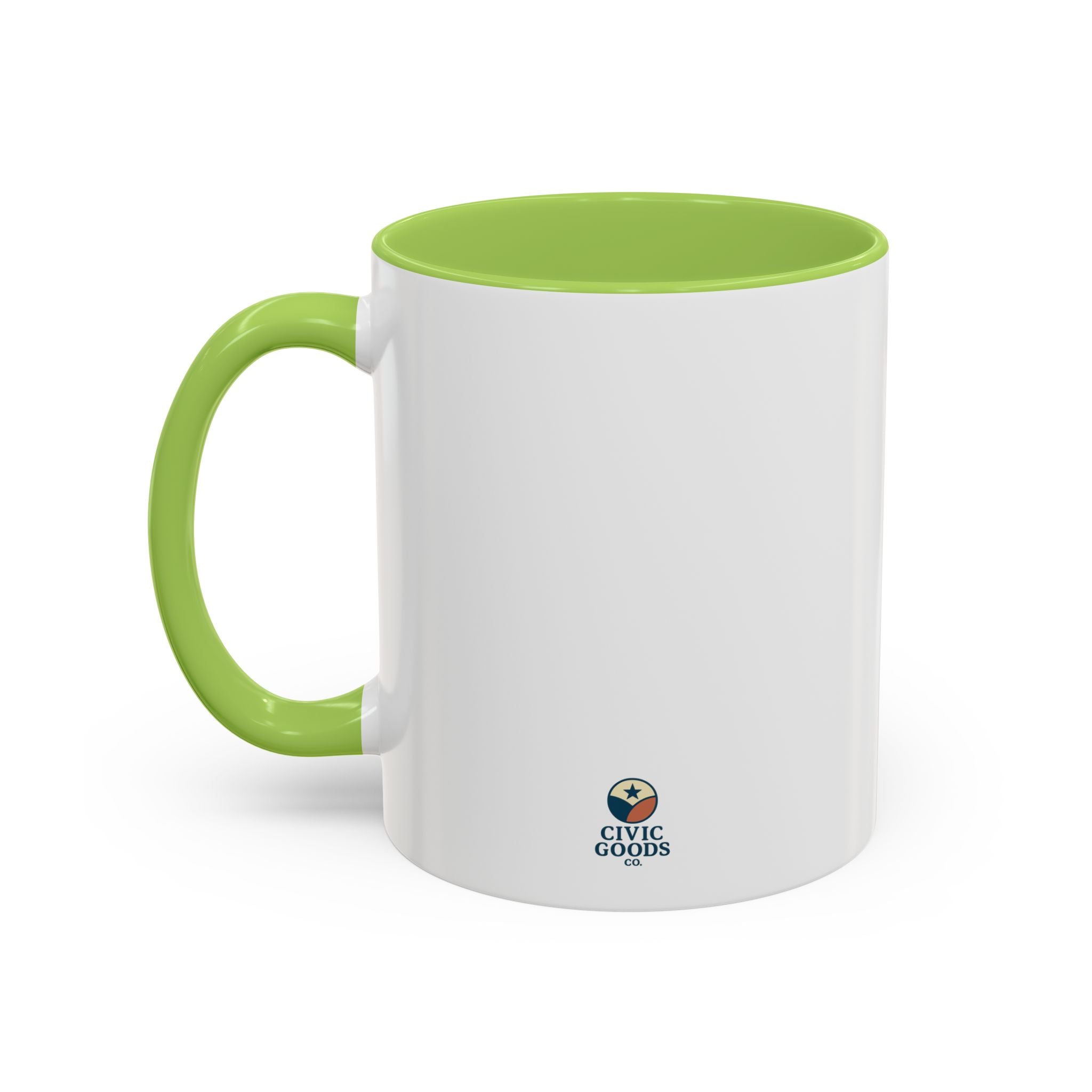 Planet Over Profits mug — 11oz — Light Green - accent — angled left side
