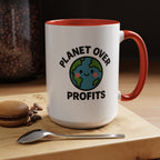 Planet Over Profits mug — 15oz — Red -  accent — angled lifestyle
