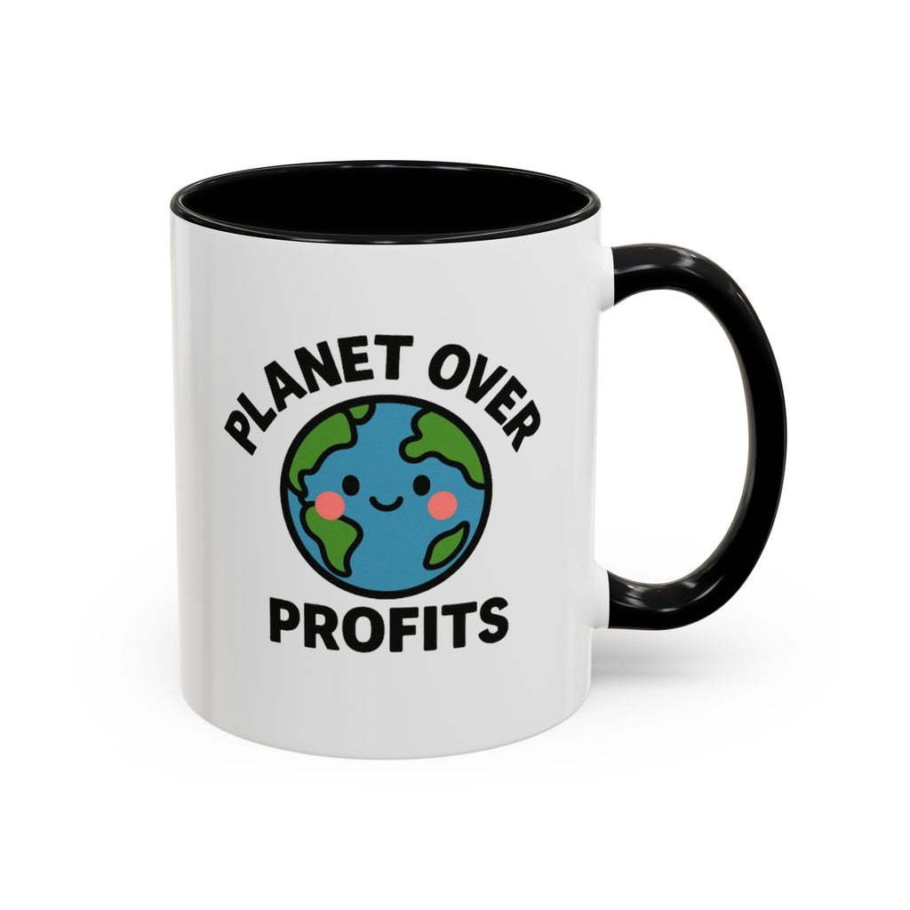 Planet Over Profits mug — 11oz — Black - accent — angled flat lay
