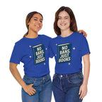 No Bans, Just Books tee  — True Royal - accent — angled Duo
