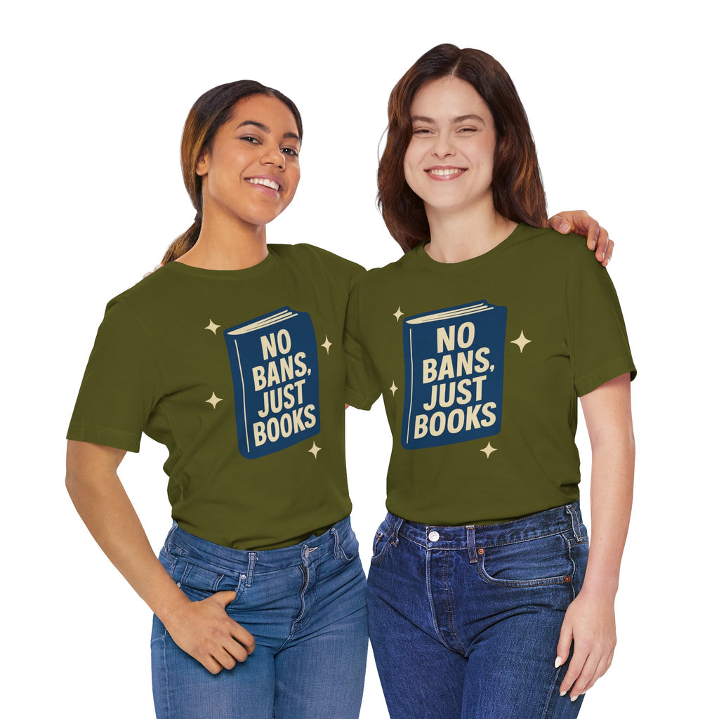 No Bans, Just Books tee  — Olive  - accent — angled Duo

