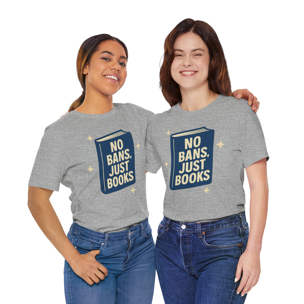 No Bans, Just Books tee — Athletic Heather- accent — angled Duo
