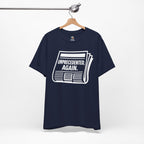 Unprecedented Again tee — Navy  - accent — angled hanging
