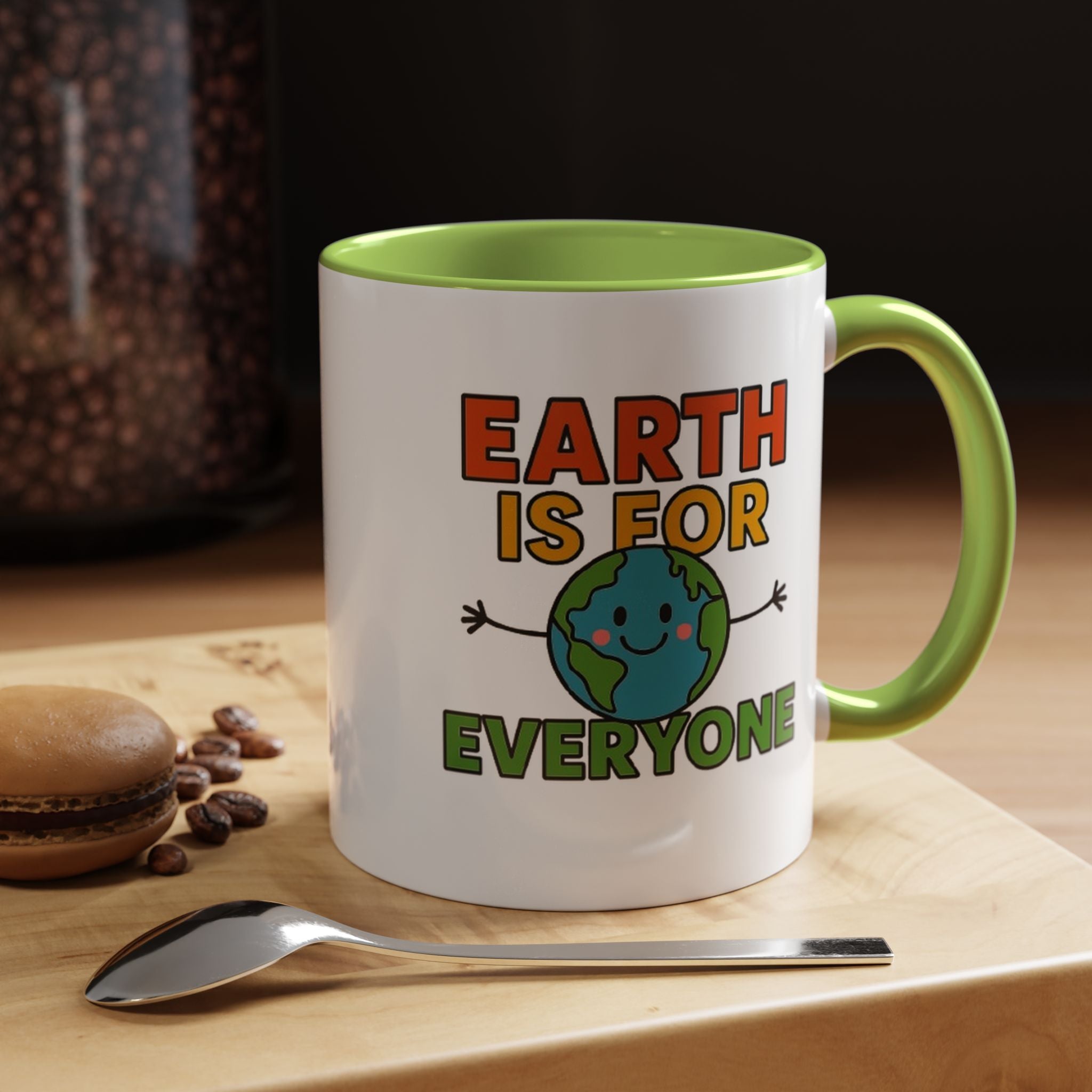 Earth is for Everyone — 11oz — Light Green - accent — angled lifestyle