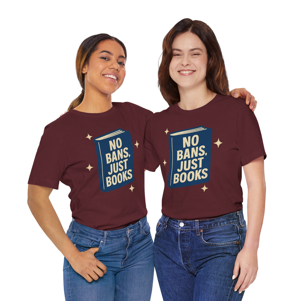 No Bans, Just Books tee — Maroon  - accent — angled Duo
