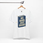 No Bans, Just Books tee — White  - accent — angled hanging
