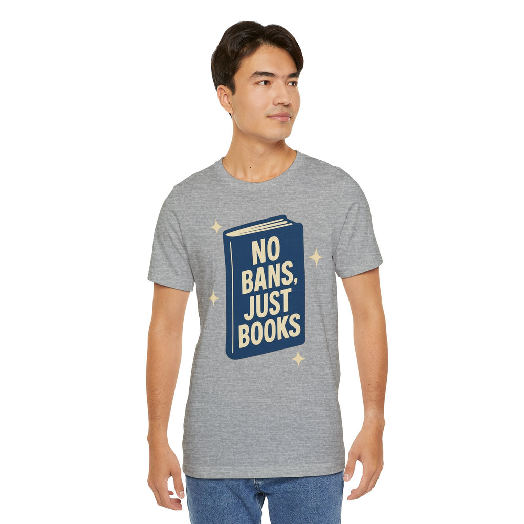 No Bans, Just Books tee  — Athletic Heather- accent — angled lifestyle
