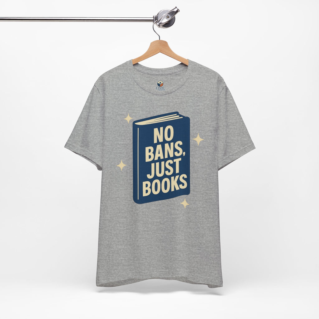 No Bans, Just Books tee  — Athletic Heather- accent — angled hanging
