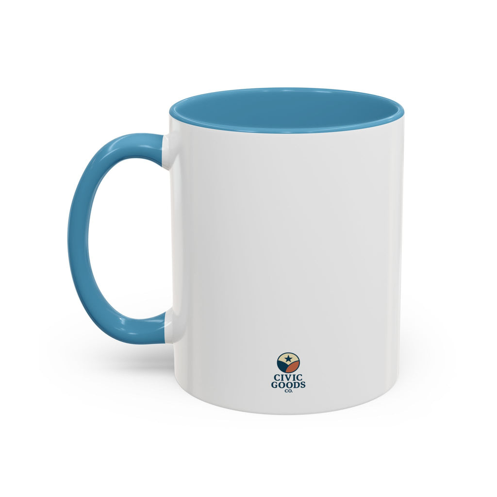 Planet Over Profits mug — 11oz — Light Blue - accent — angled left side
