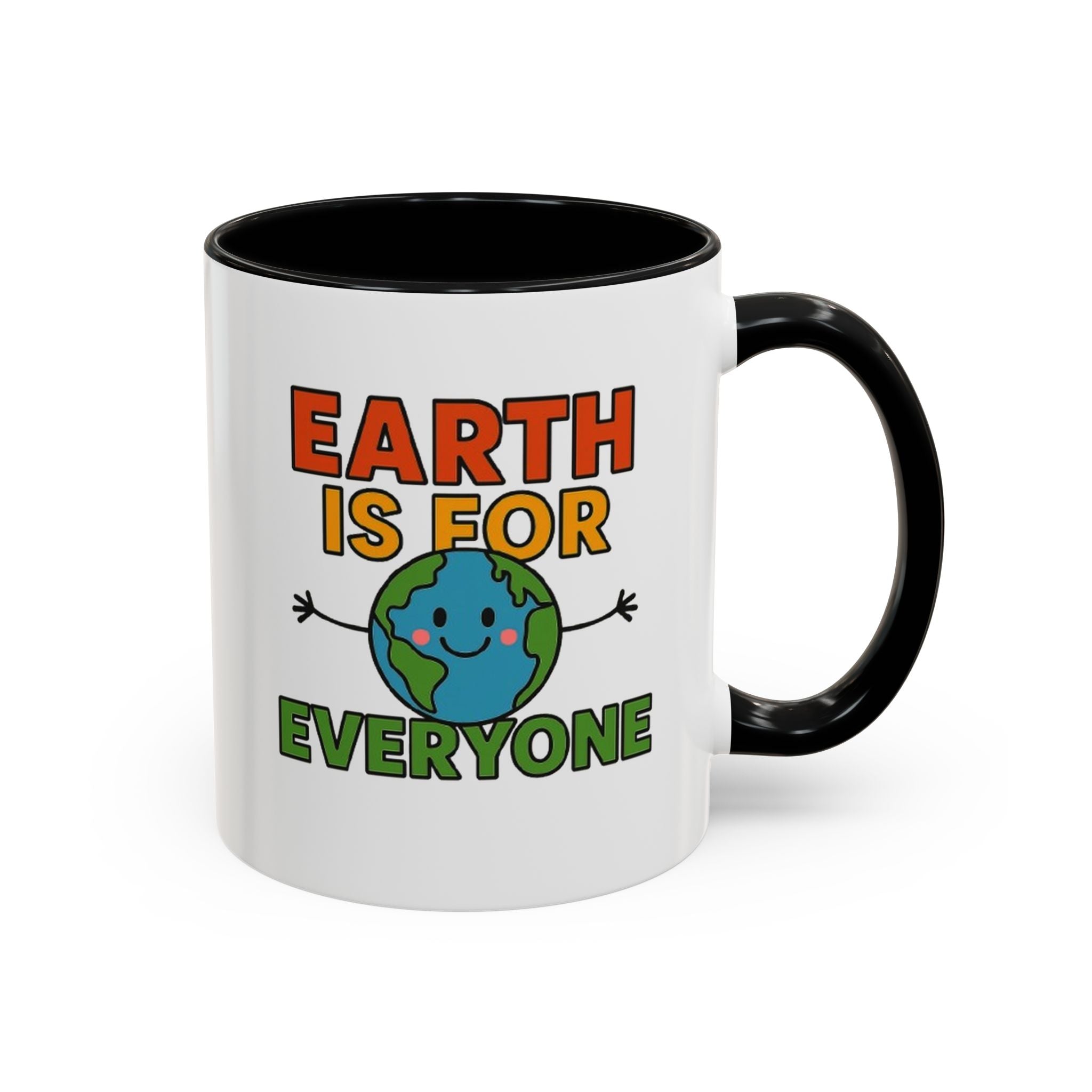 Earth is for Everyone  — 11oz — Black - accent — angled flat lay